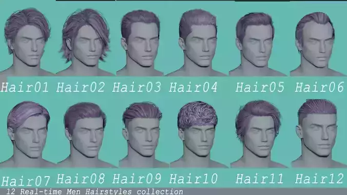 12 Real-time man Hairstyles collection 02 Low-poly 3D model