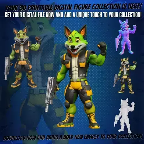 Stylized Fox Warrior Figure 3D Printable STL File  3D print model