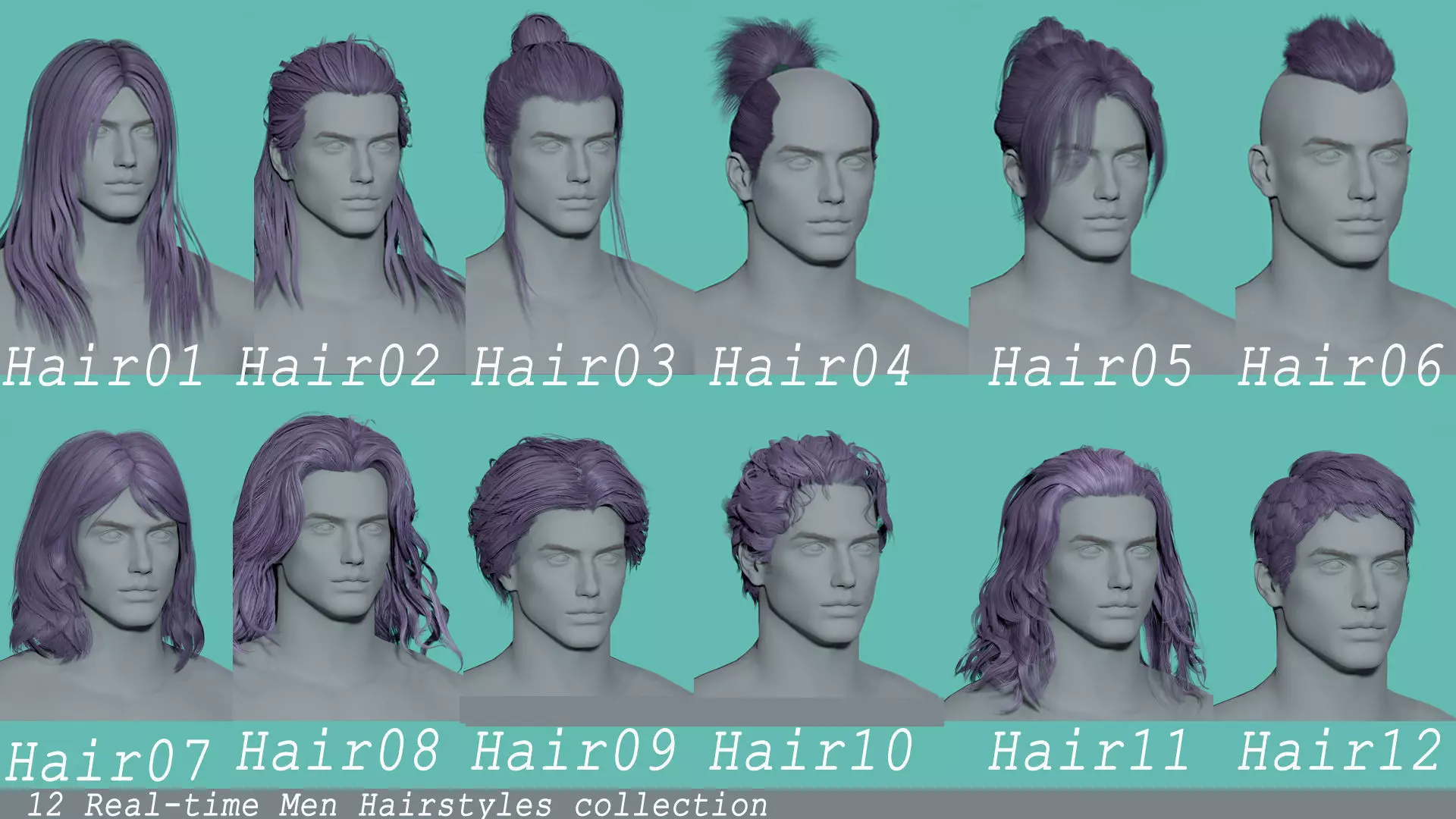 12 Real-time man Hairstyles collection 03 Low-poly 3D model_0