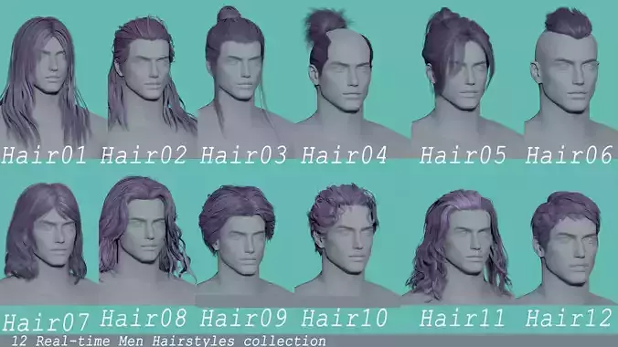 12 Real-time man Hairstyles collection 03 Low-poly 3D model 12 Real-time man Hairstyles collection 03 Low-poly 3D model