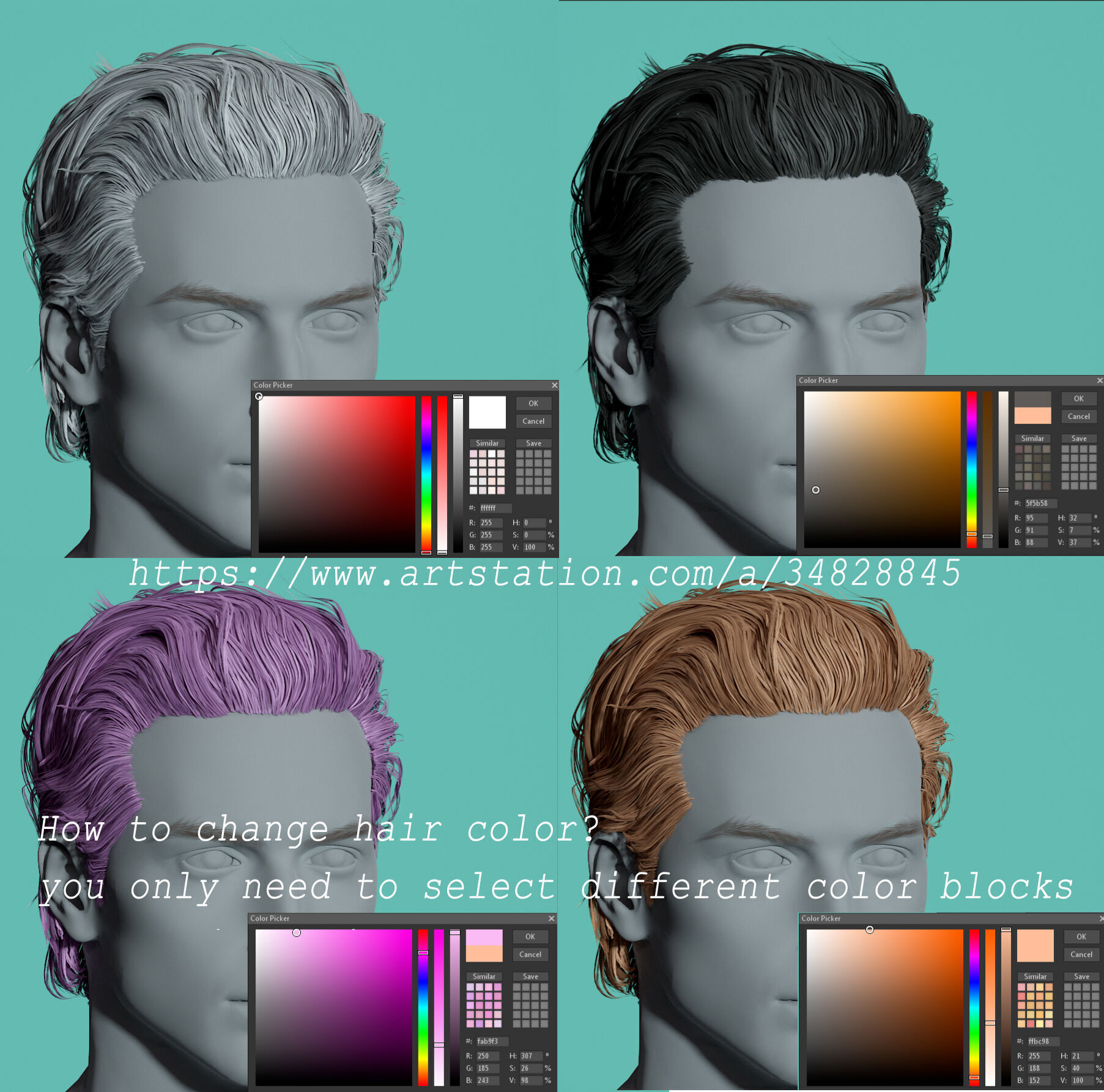 14 Real-time man Hairstyles collection 04 Low-poly 3D model_17