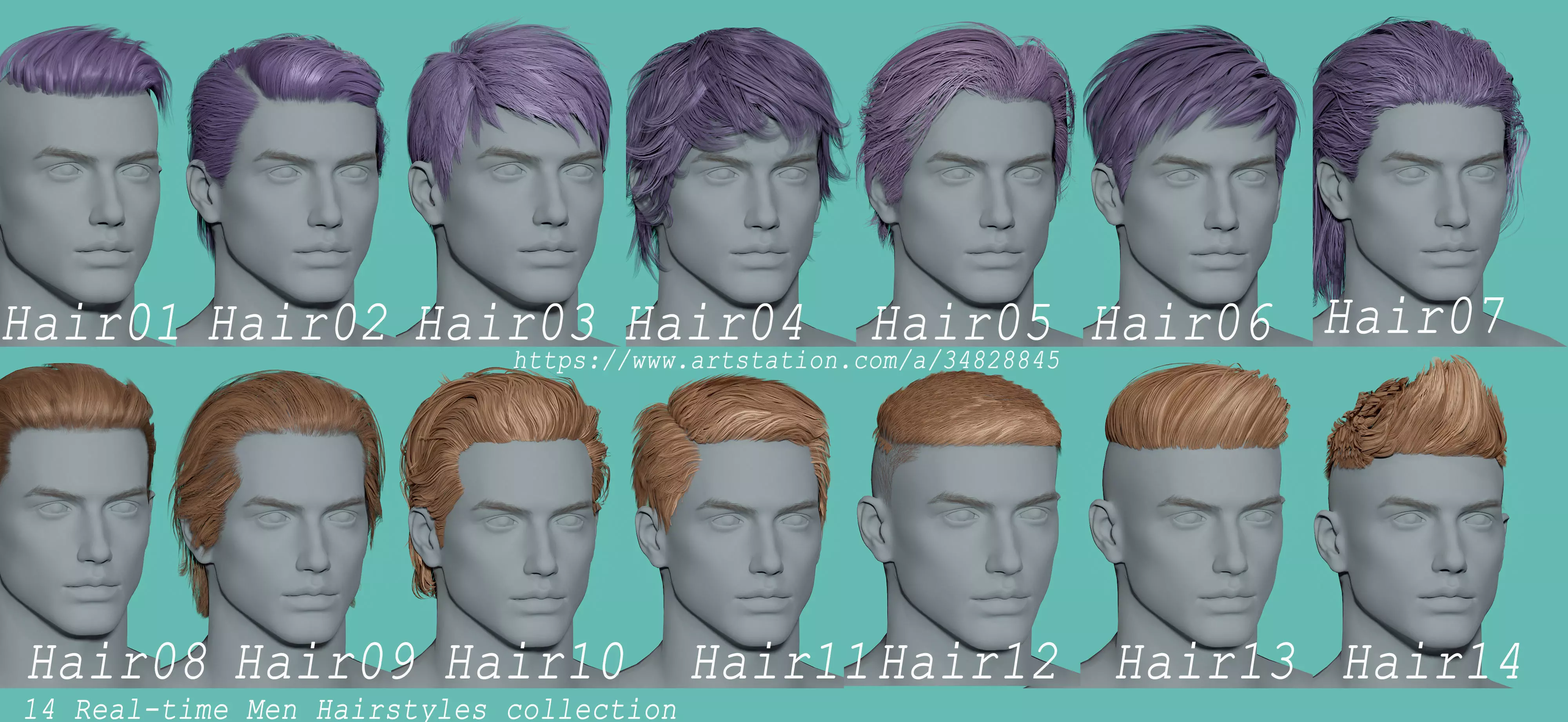 14 Real-time man Hairstyles collection 04 Low-poly 3D model_0