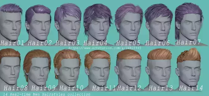 14 Real-time man Hairstyles collection 04 Low-poly 3D model