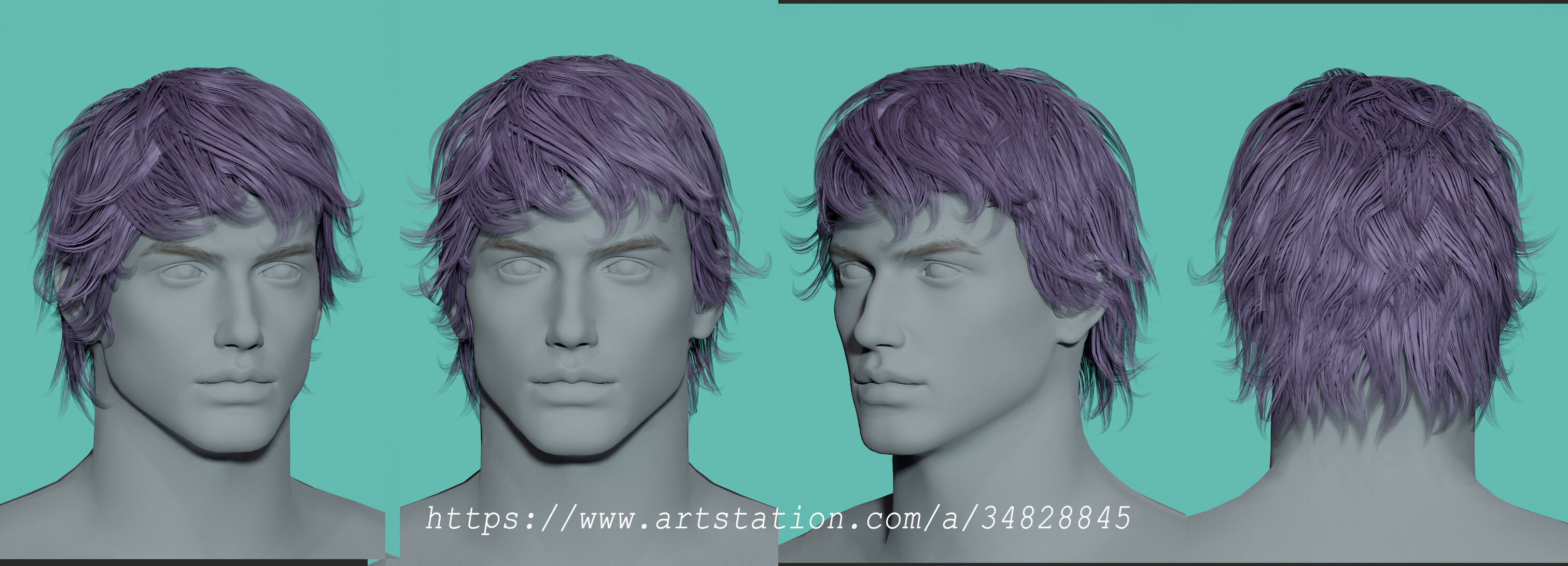 14 Real-time man Hairstyles collection 04 Low-poly 3D model_6