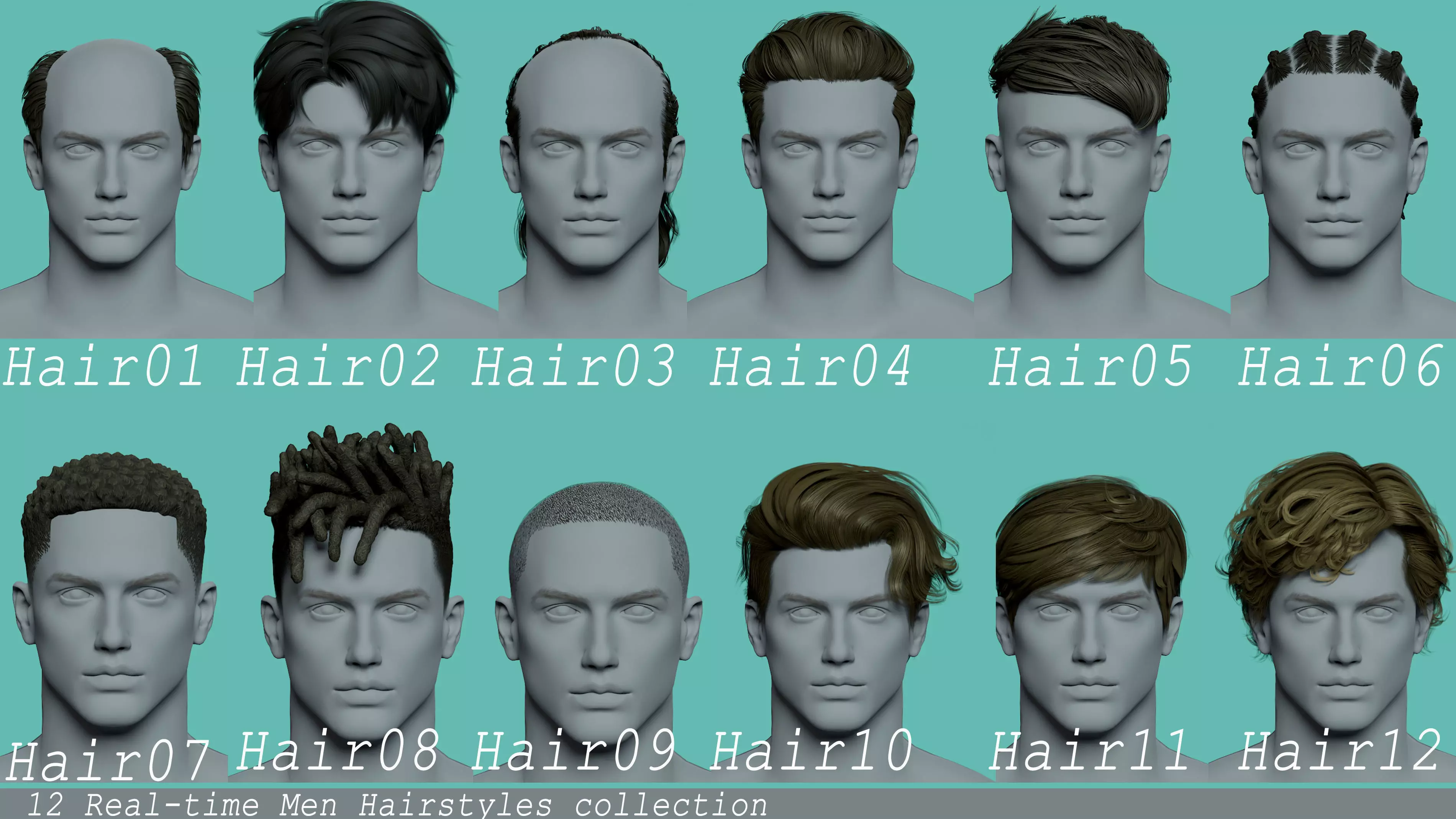 12 Real-time man Hairstyles hair collection 05 Low-poly 3D model_0