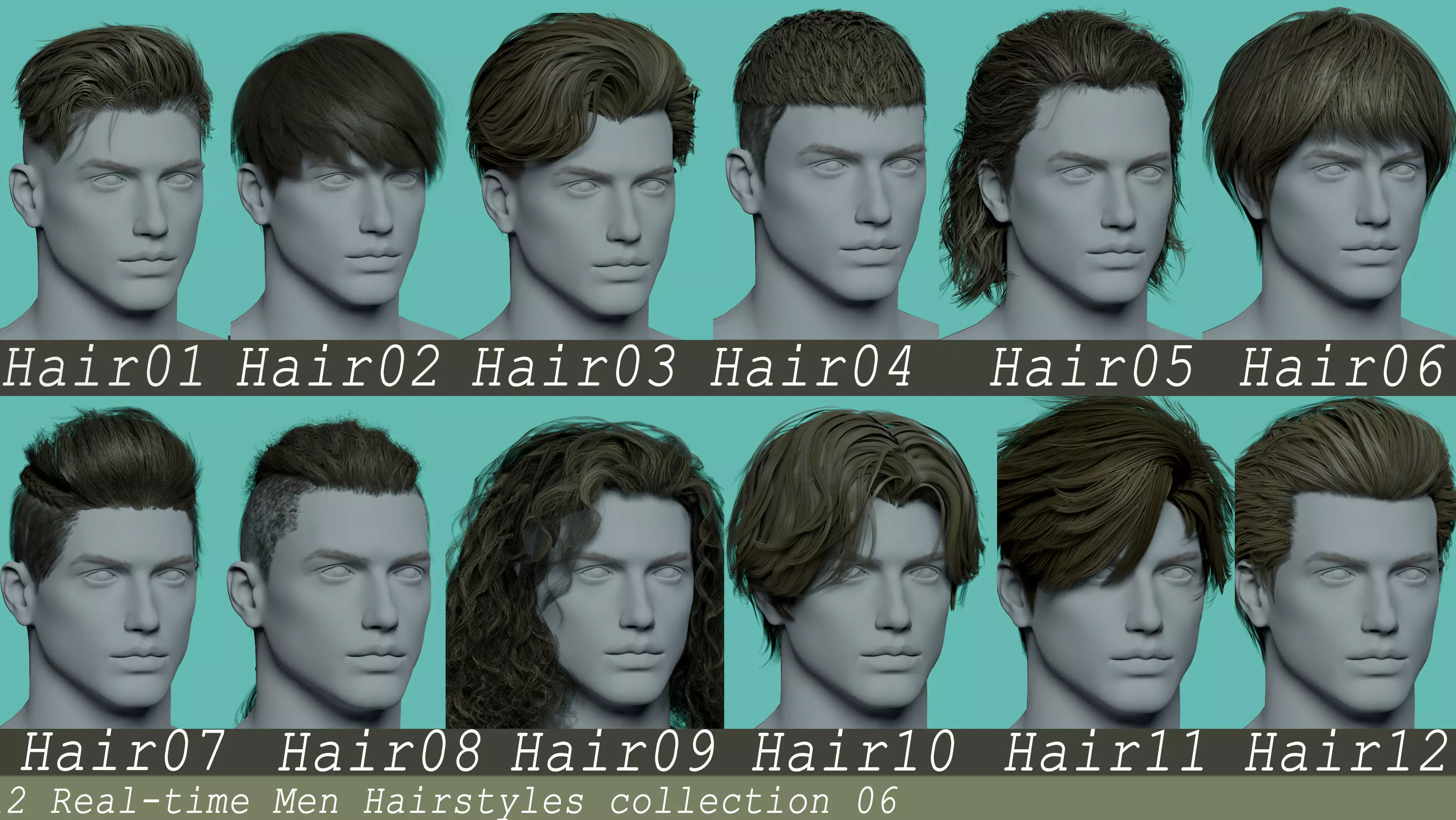 12 Real-time man Hairstyles hair collection 06 Low-poly 3D model_0