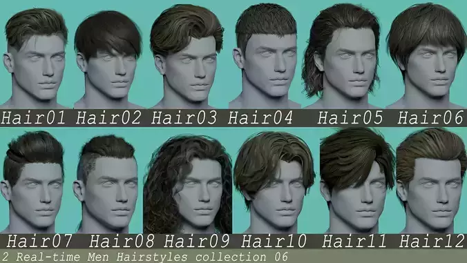 12 Real-time man Hairstyles hair collection 06 Low-poly 3D model