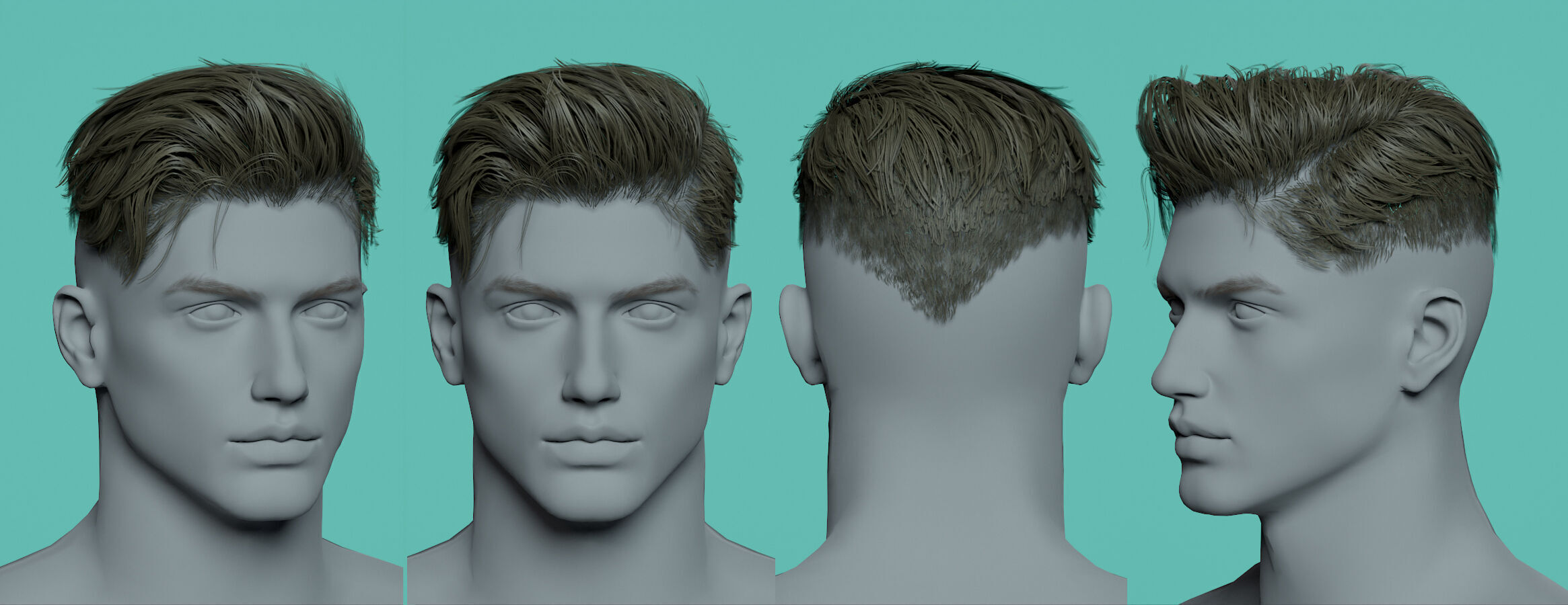 12 Real-time man Hairstyles hair collection 06 Low-poly 3D model_4