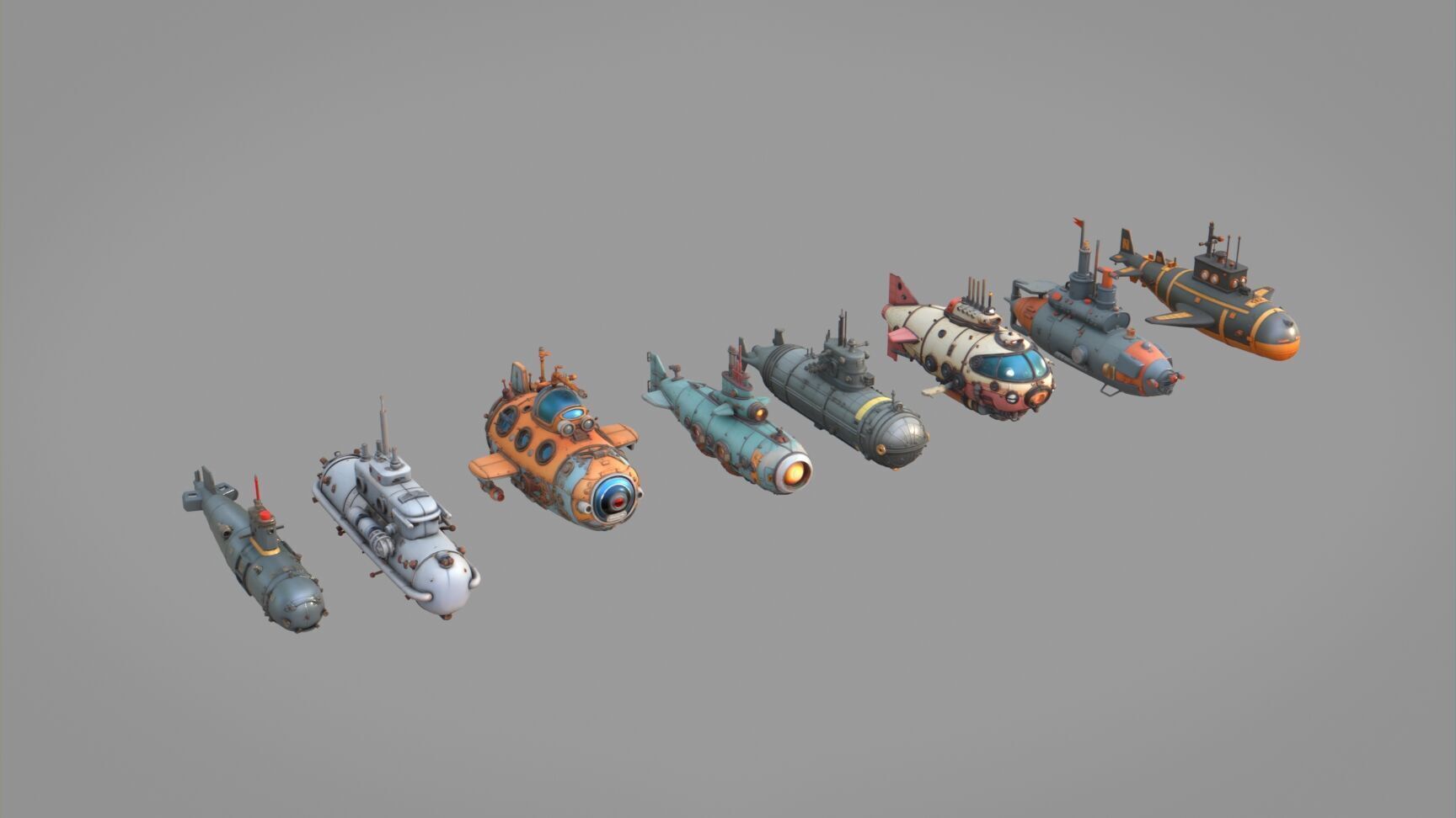 Submarine Pack Collection Low-poly 3D model_1