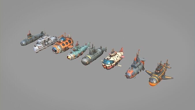 Submarine Pack Collection Low-poly 3D model