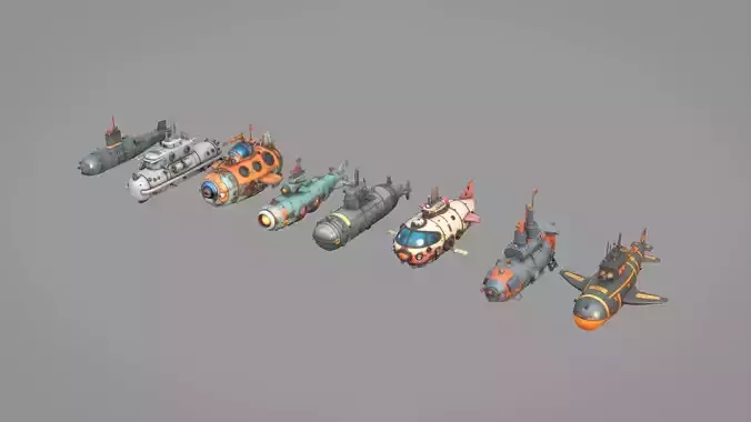 Submarine Pack Collection Low-poly 3D model