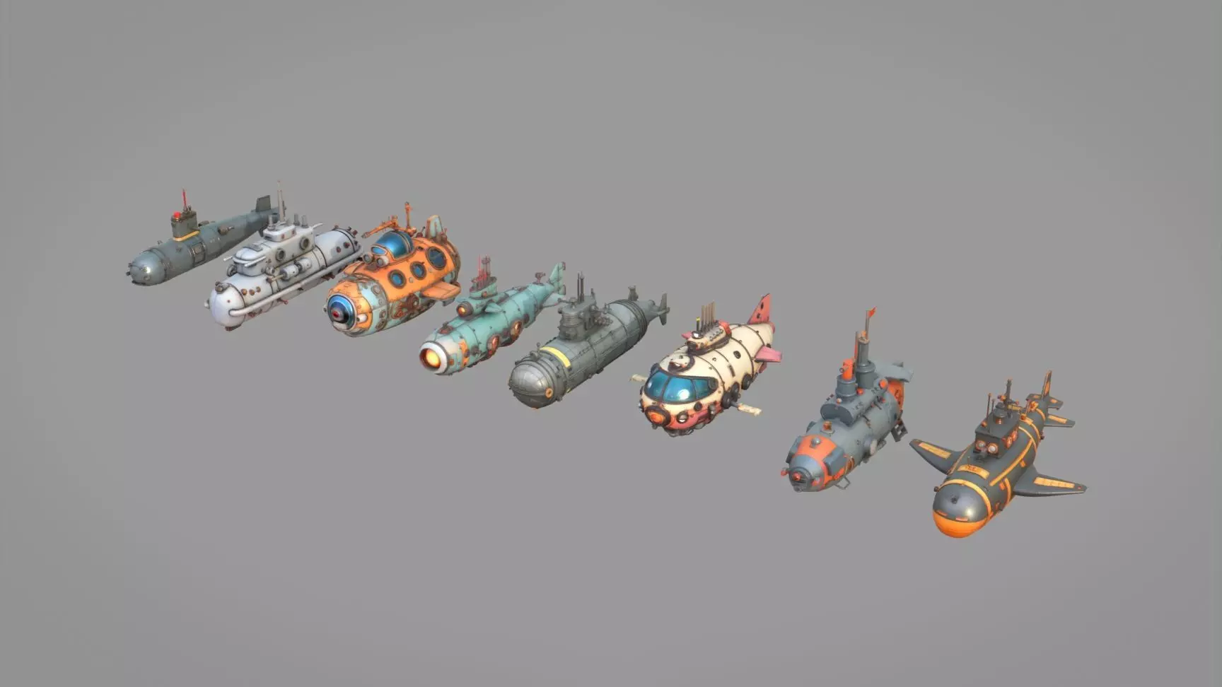 Submarine Pack Collection Low-poly 3D model_0