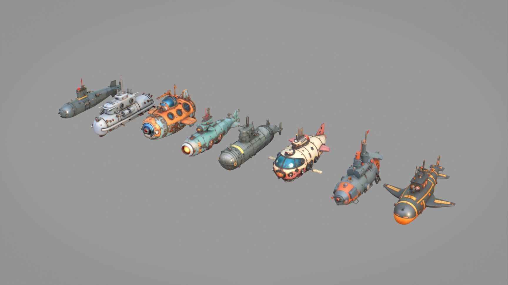 Submarine Pack Collection Low-poly 3D model_4