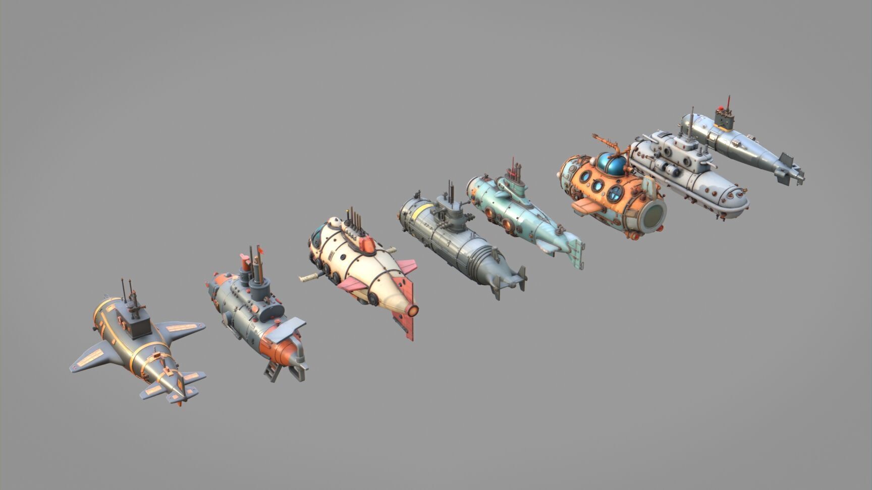 Submarine Pack Collection Low-poly 3D model_2