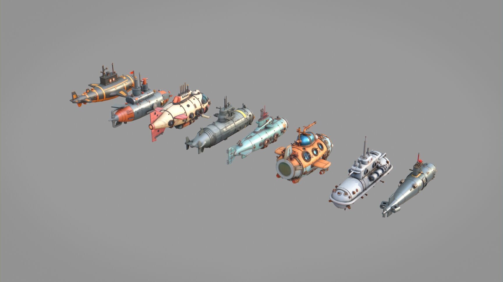 Submarine Pack Collection Low-poly 3D model_3