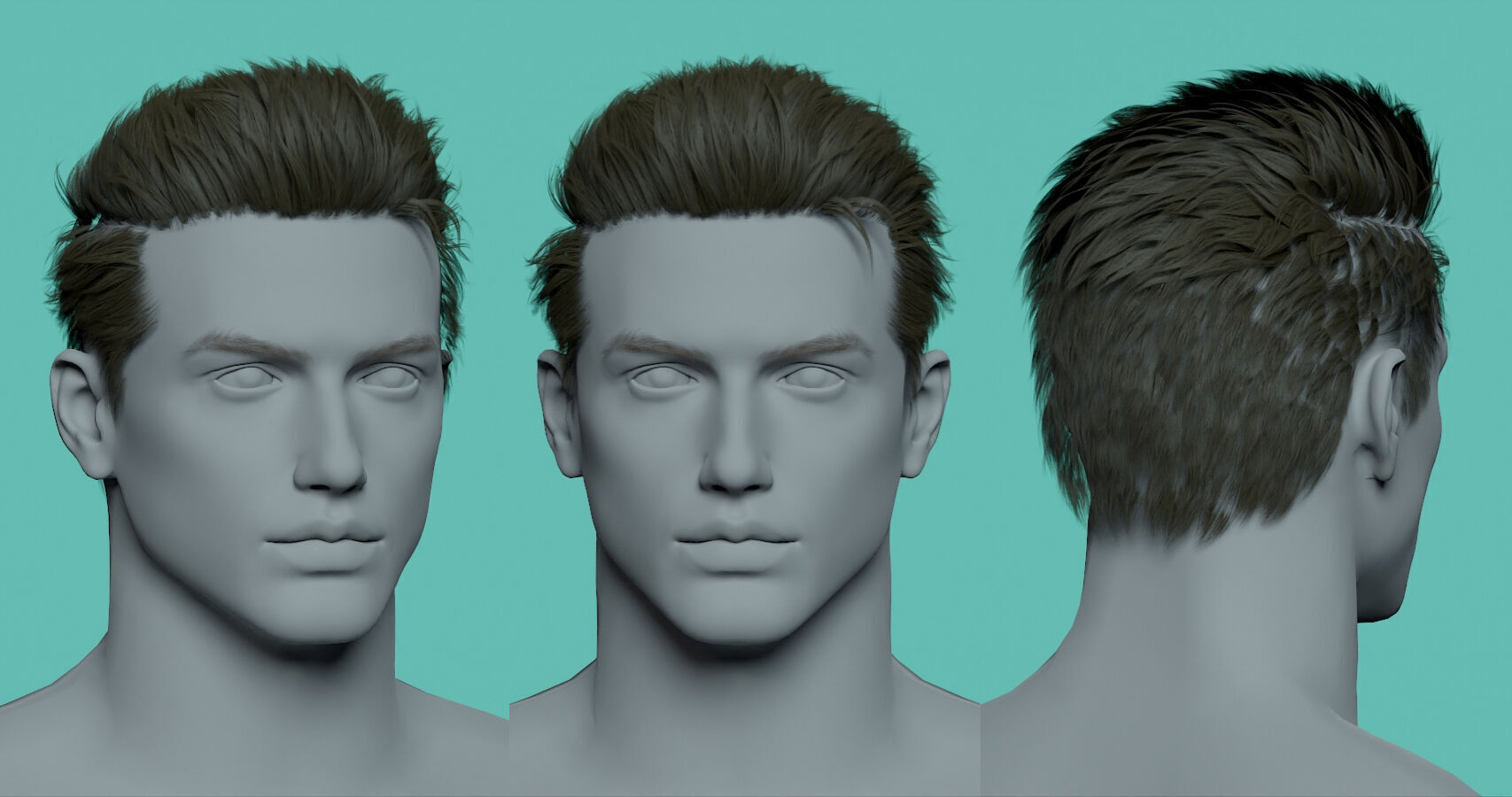 12 Real-time man Hairstyles hair collection 07 Low-poly 3D model_9