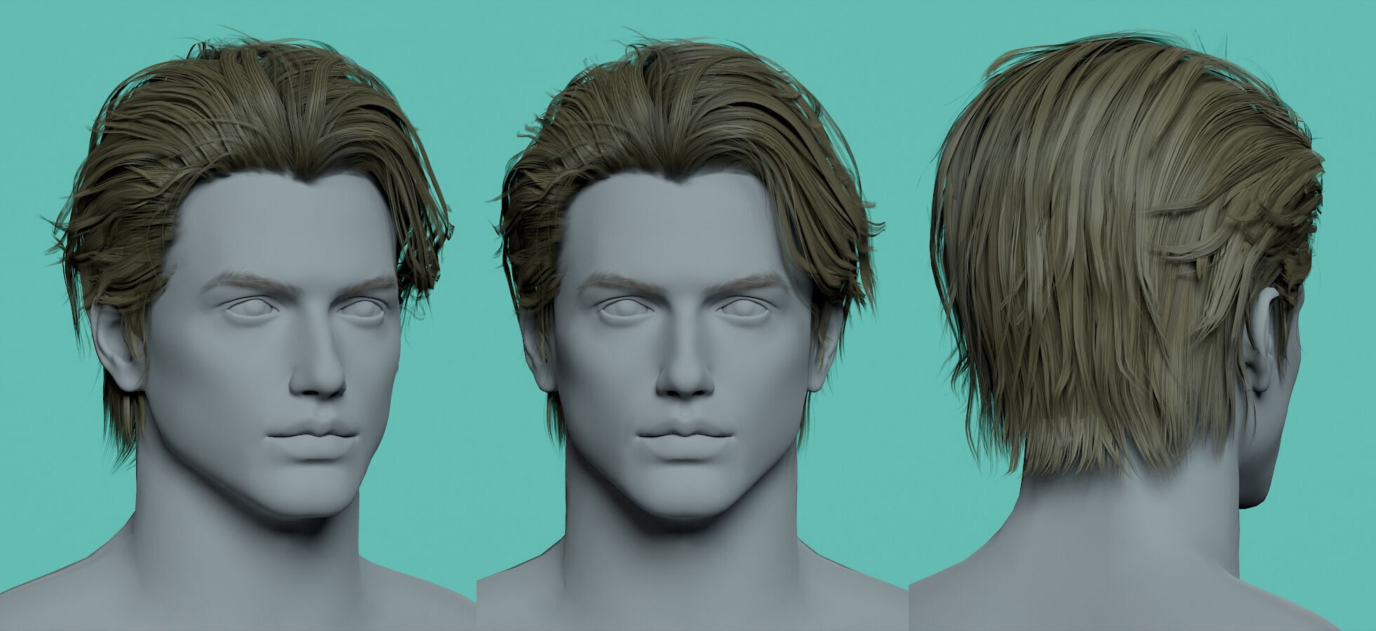 12 Real-time man Hairstyles hair collection 07 Low-poly 3D model_2