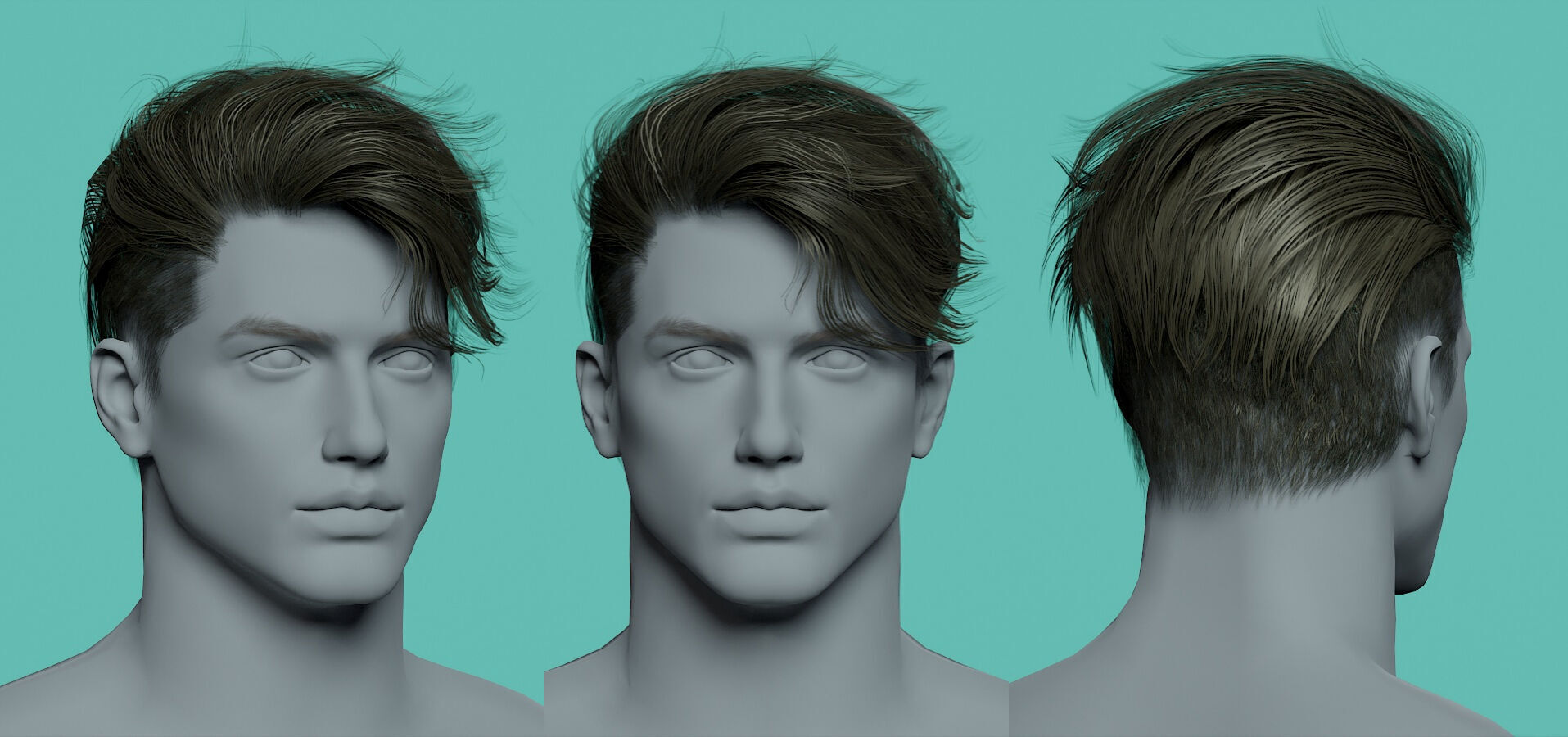 12 Real-time man Hairstyles hair collection 07 Low-poly 3D model_14