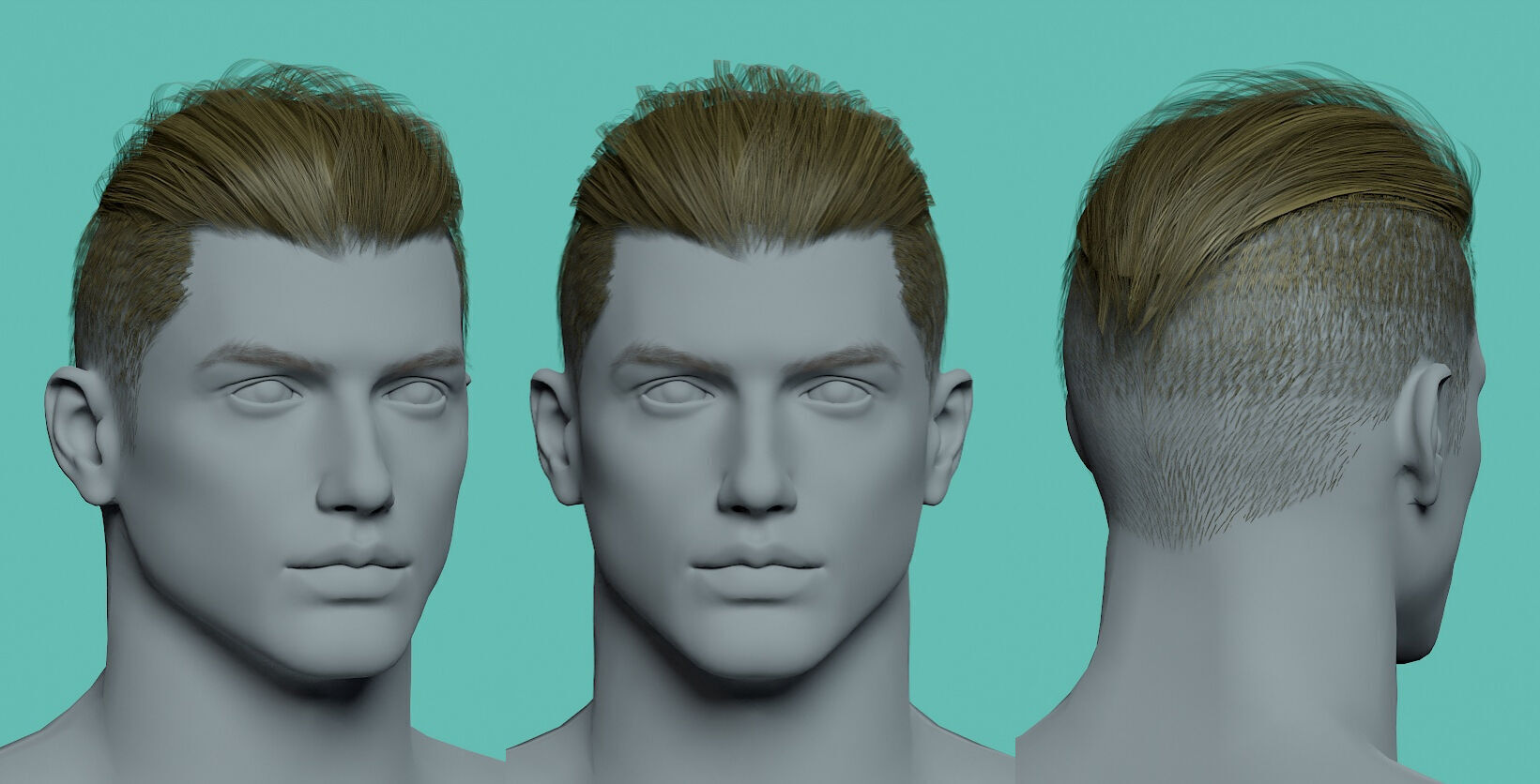 12 Real-time man Hairstyles hair collection 07 Low-poly 3D model_3