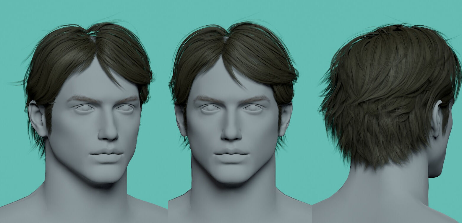 12 Real-time man Hairstyles hair collection 07 Low-poly 3D model_5