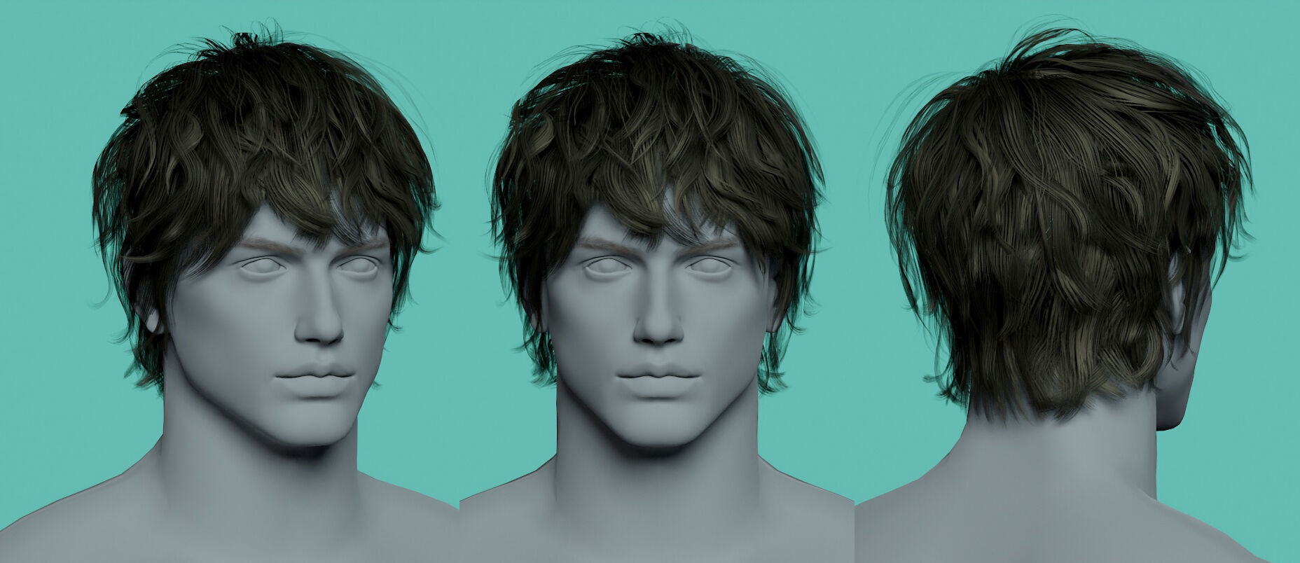 12 Real-time man Hairstyles hair collection 07 Low-poly 3D model_11