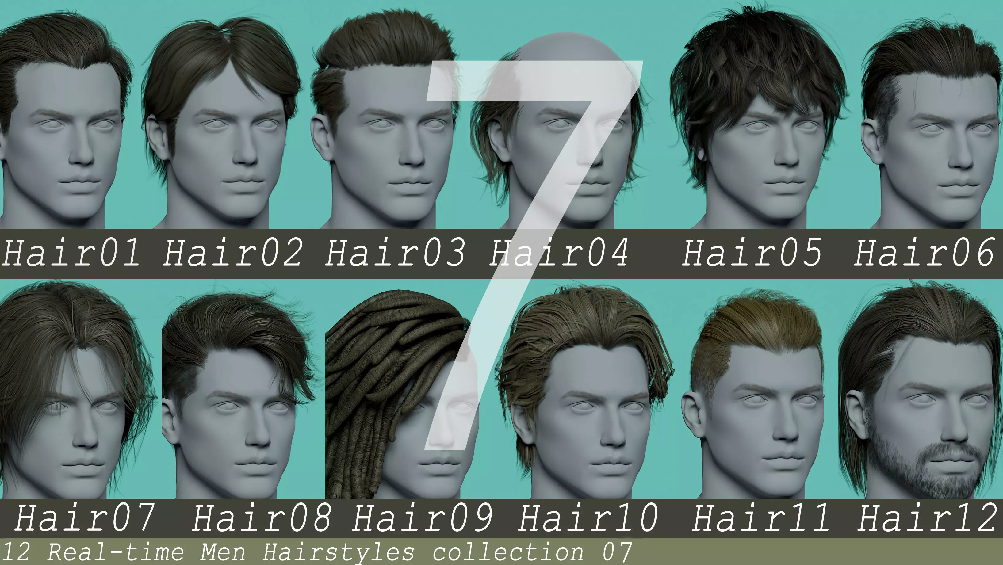 12 Real-time man Hairstyles hair collection 07 Low-poly 3D model_0