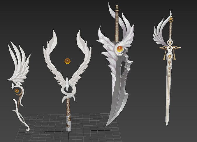Fox drawing weapon set Low-poly 3D model