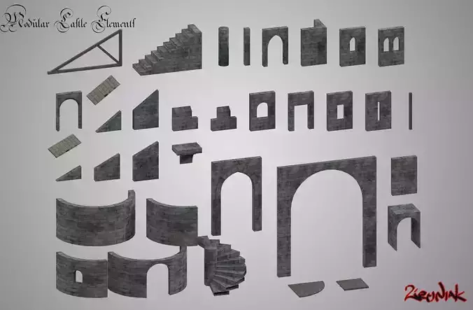 Modular Castle Low-poly 3D model