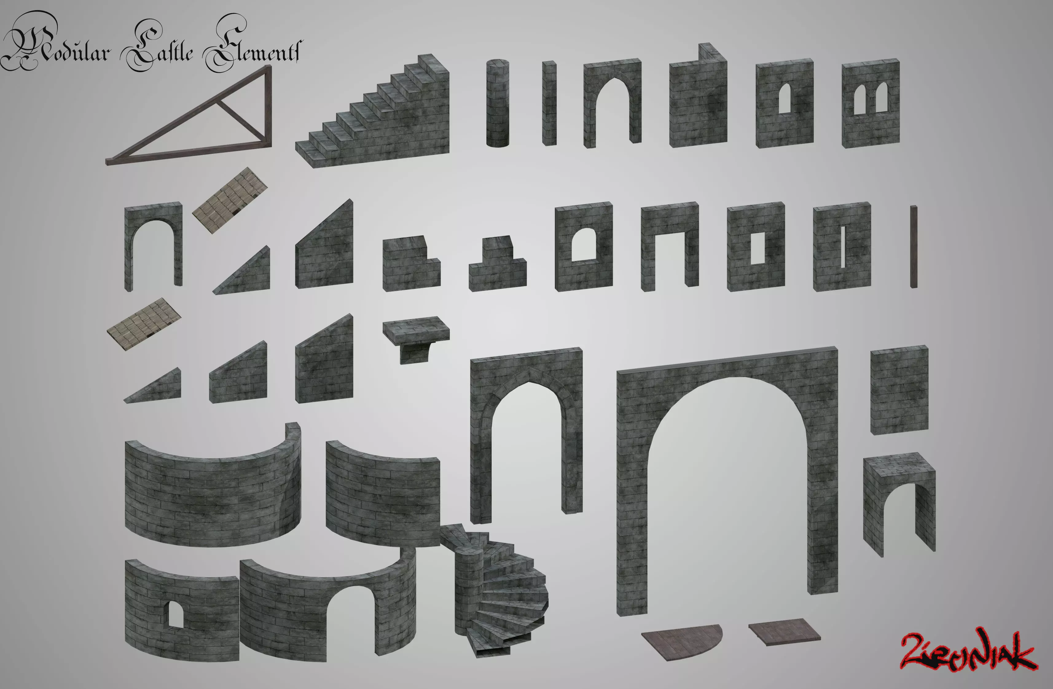 Modular Castle Low-poly 3D model_0