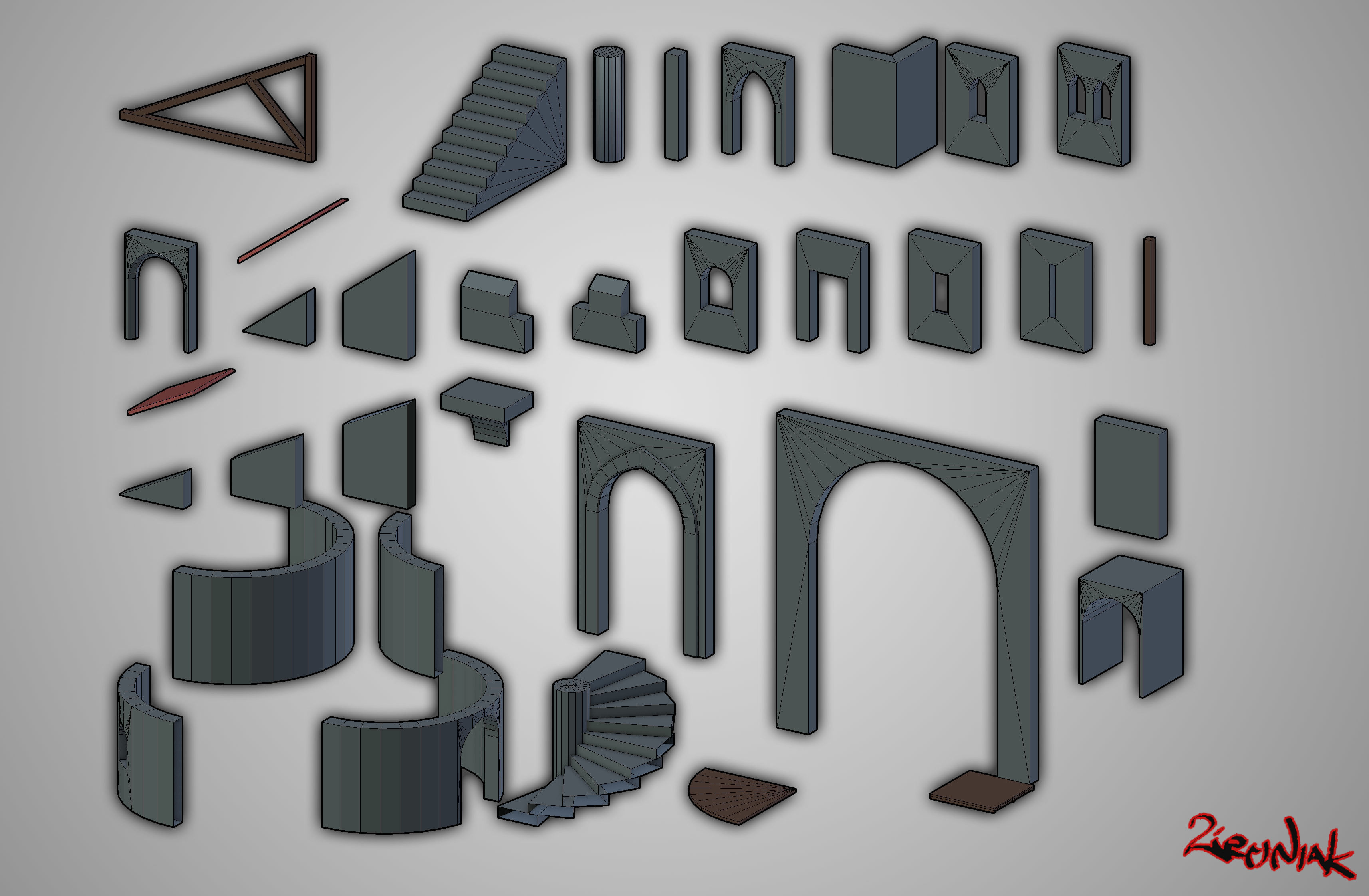 Modular Castle Low-poly 3D model_1