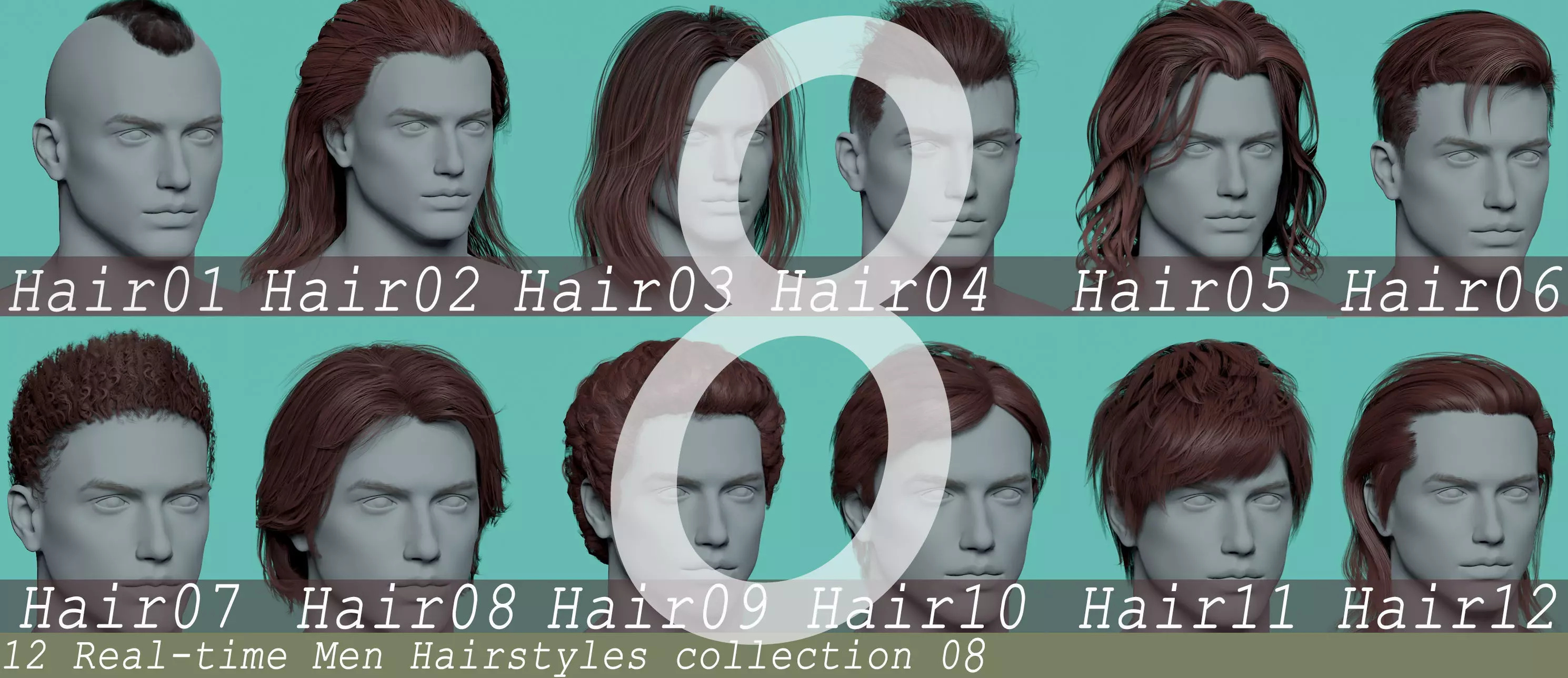 12 Real-time man Hairstyles hair collection 08 Low-poly 3D model_0