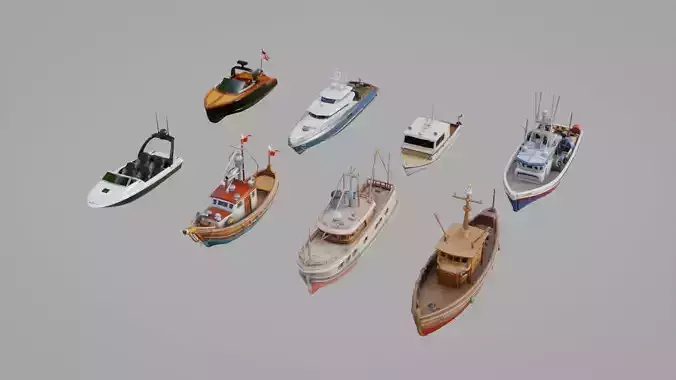 Boats Pack Collection Low-poly 3D model