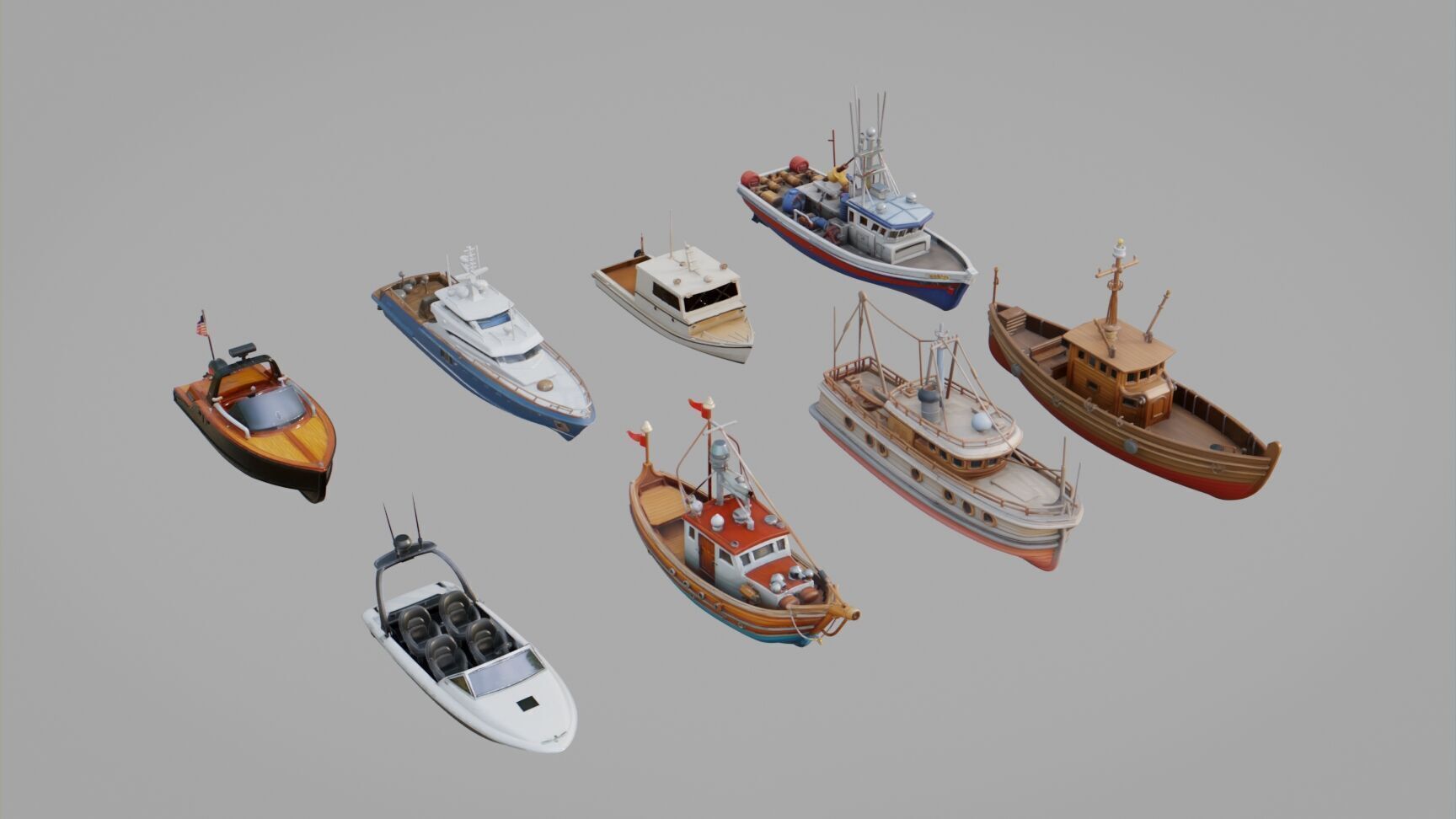 Boats Pack Collection Low-poly 3D model_2