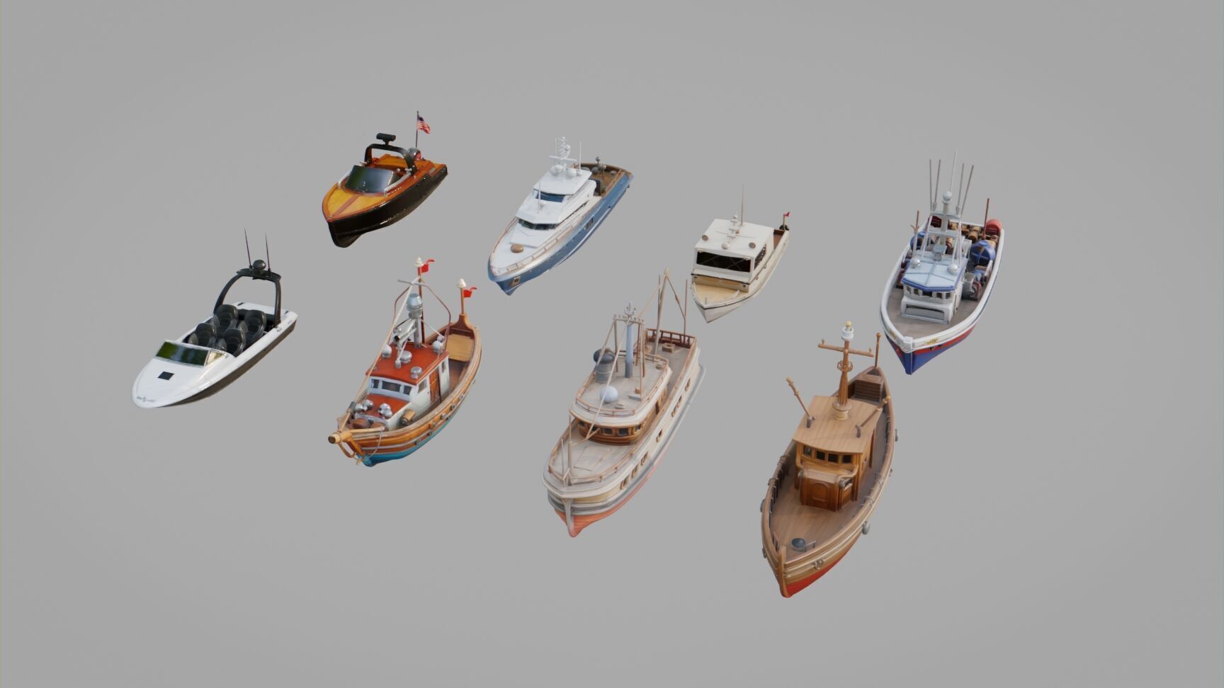 Boats Pack Collection Low-poly 3D model_4