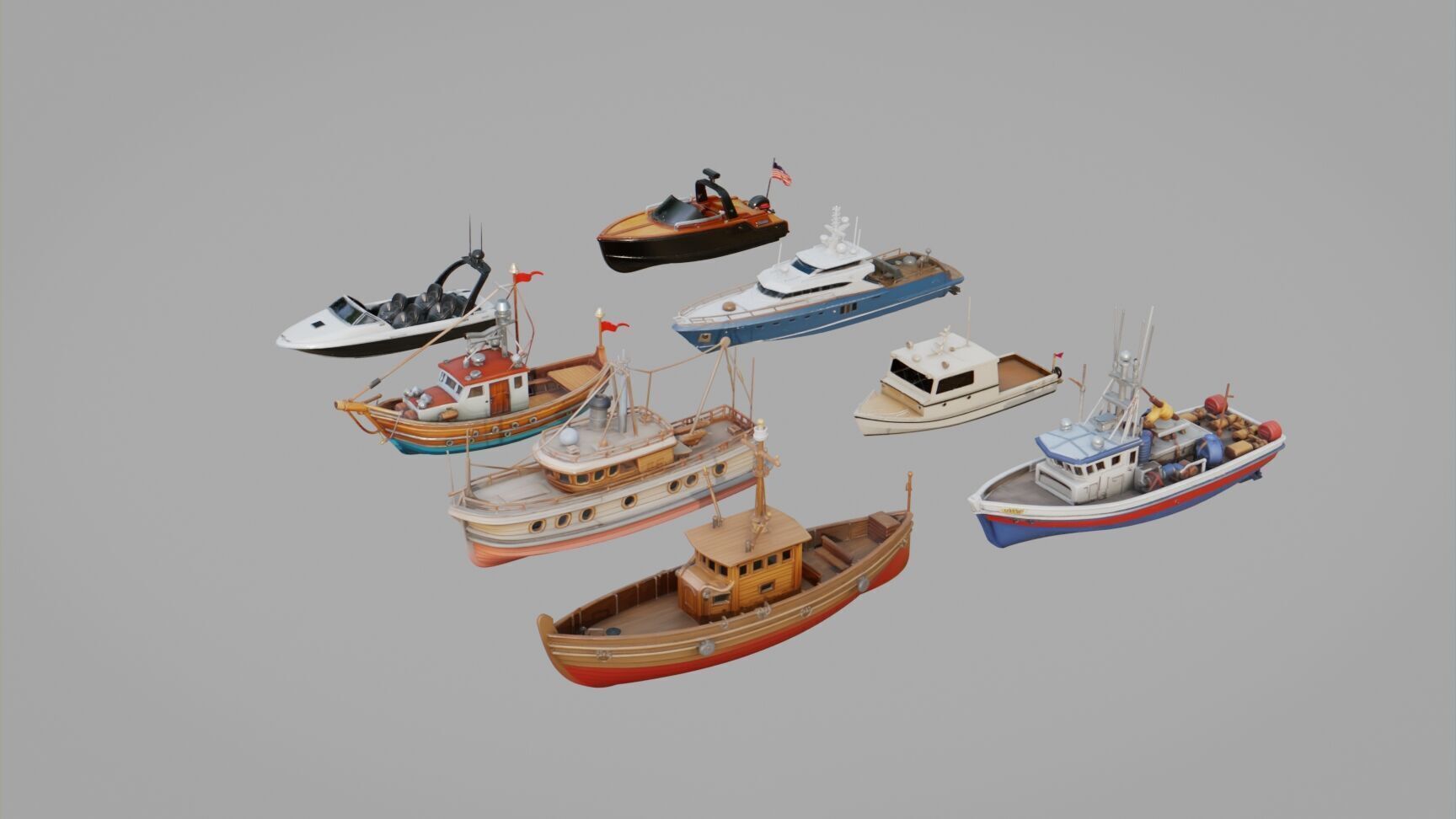 Boats Pack Collection Low-poly 3D model_1
