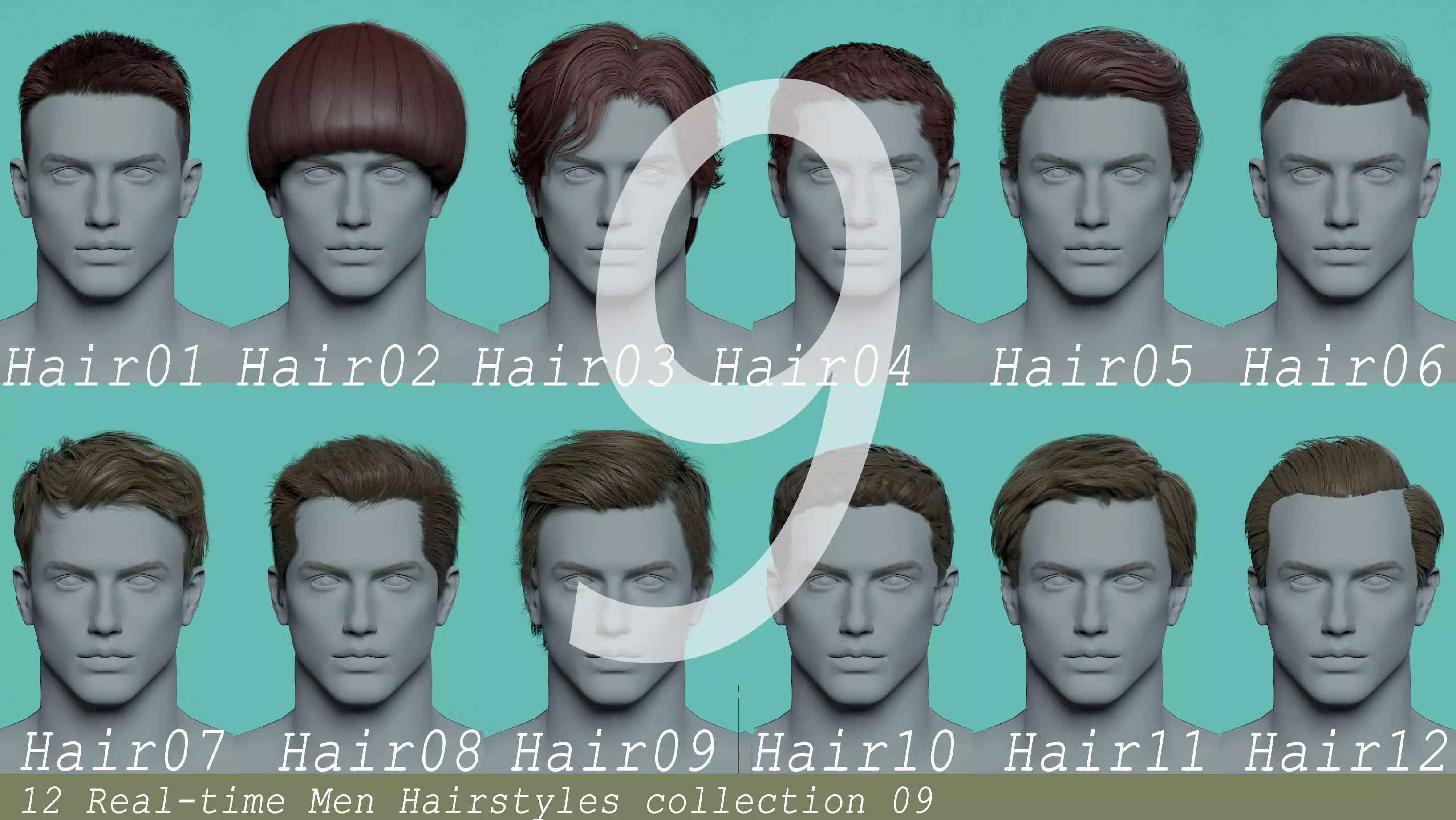12 Real-time man Hairstyles hair collection 09 Low-poly 3D model_0