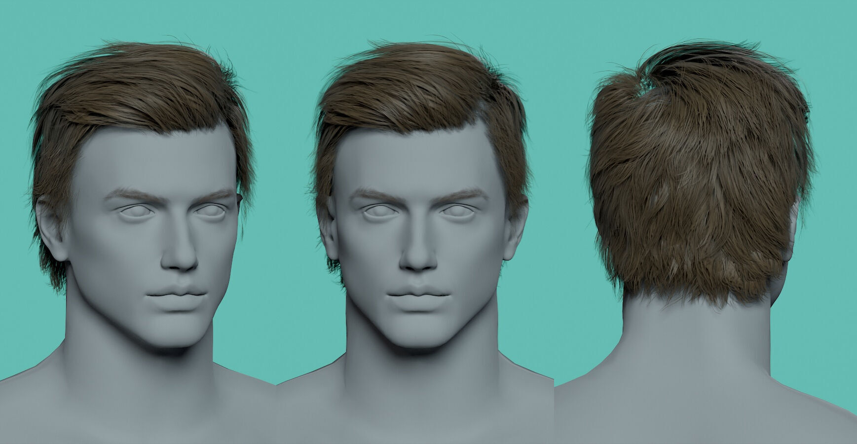 12 Real-time man Hairstyles hair collection 09 Low-poly 3D model_16