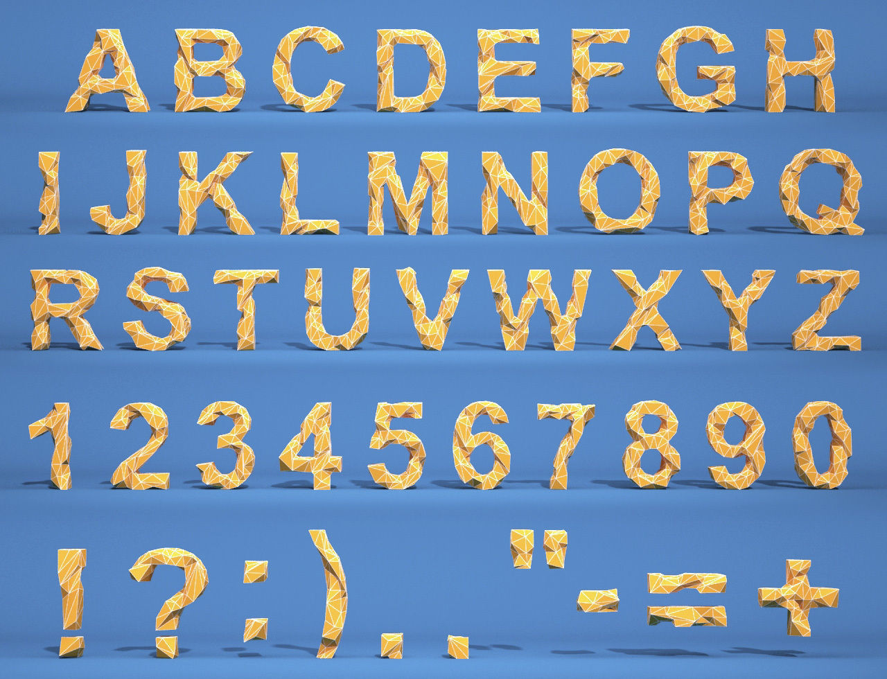 Alphabet and numbers Low-poly 3D model_3