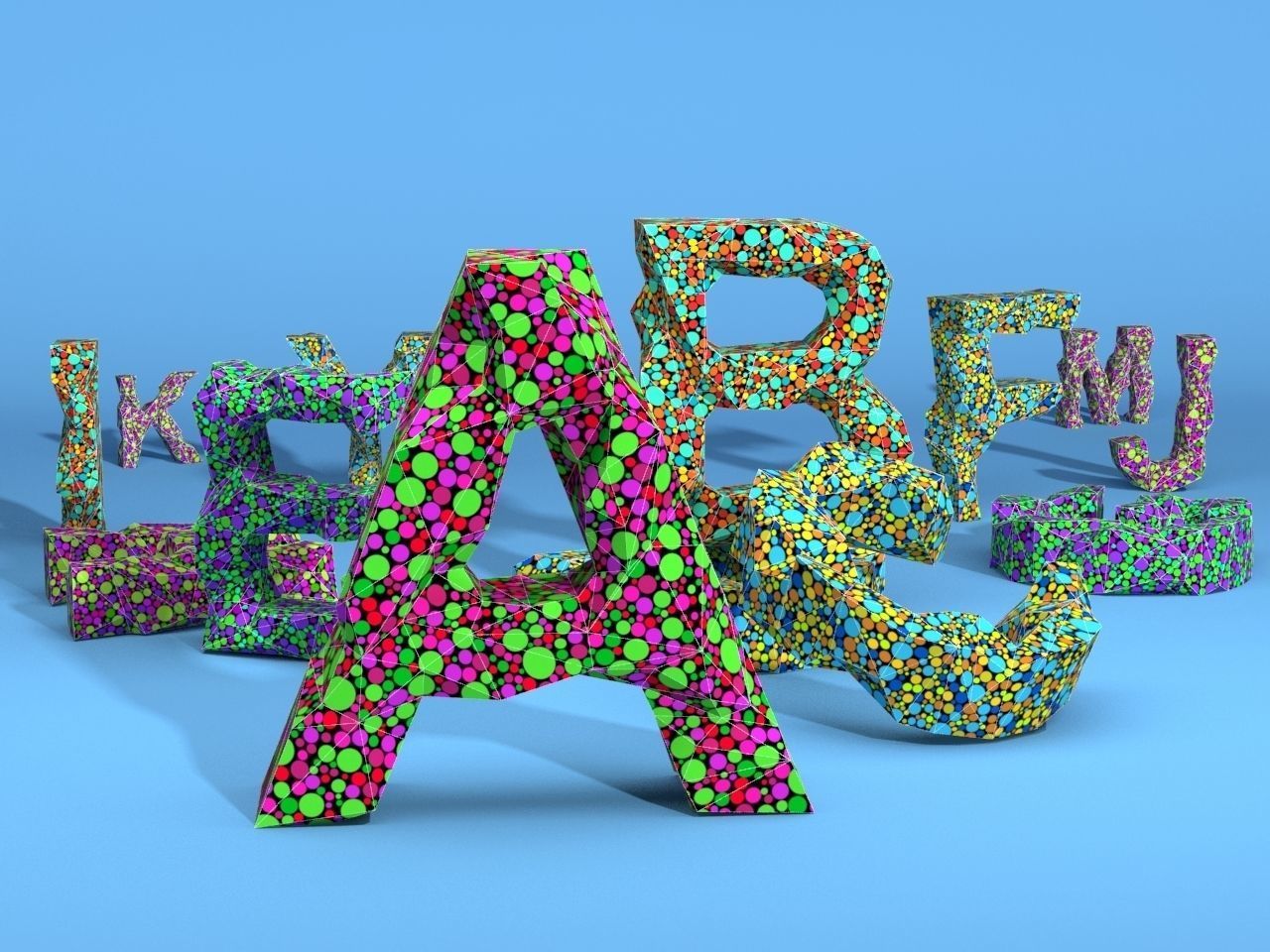 Alphabet and numbers Low-poly 3D model_1