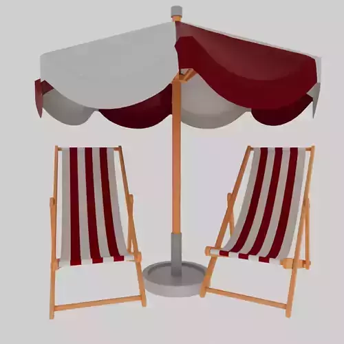 umbrella and Striped Deck Chair