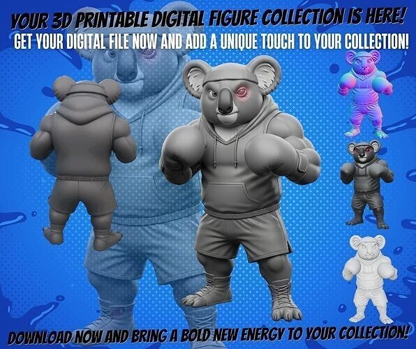 Boxer Koala 3D Printable Stylized Figure 3D print model