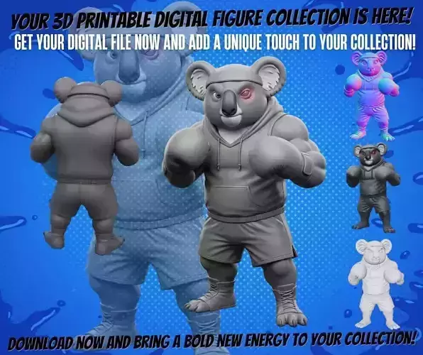 Boxer Koala 3D Printable Stylized Figure