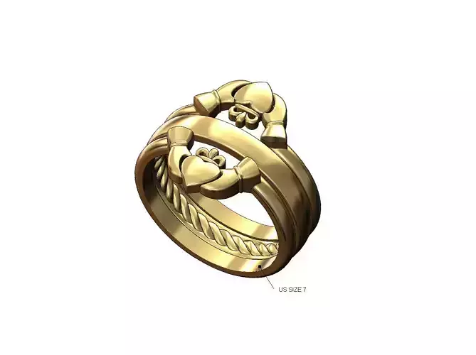 Triple Claddagh guard inner braided cigar ring US size 7