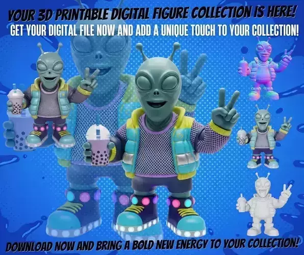 Bubble Tea Alien Figure  3D Printable Designer Toy