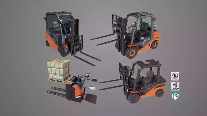 Forklift Trucks and Pallet Orange Collection All PBR Textures