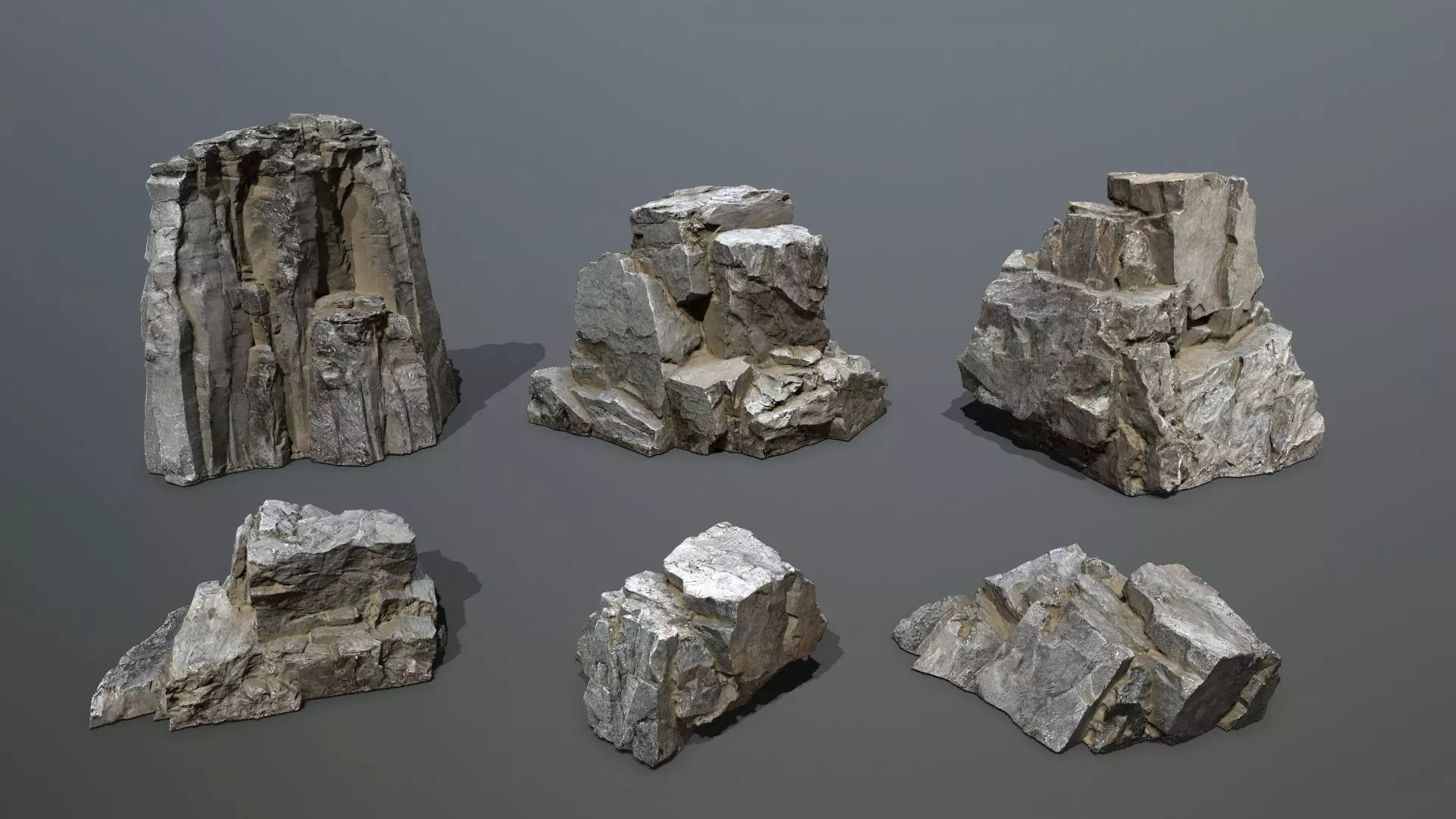 Old Rock Set Low-poly 3D model_0