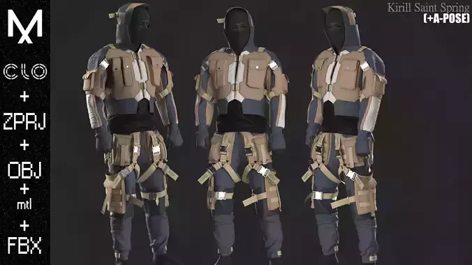 Tactical Outfit Male Marvelous designer Clo3d OBJ mtl FBX ZPRJ 
