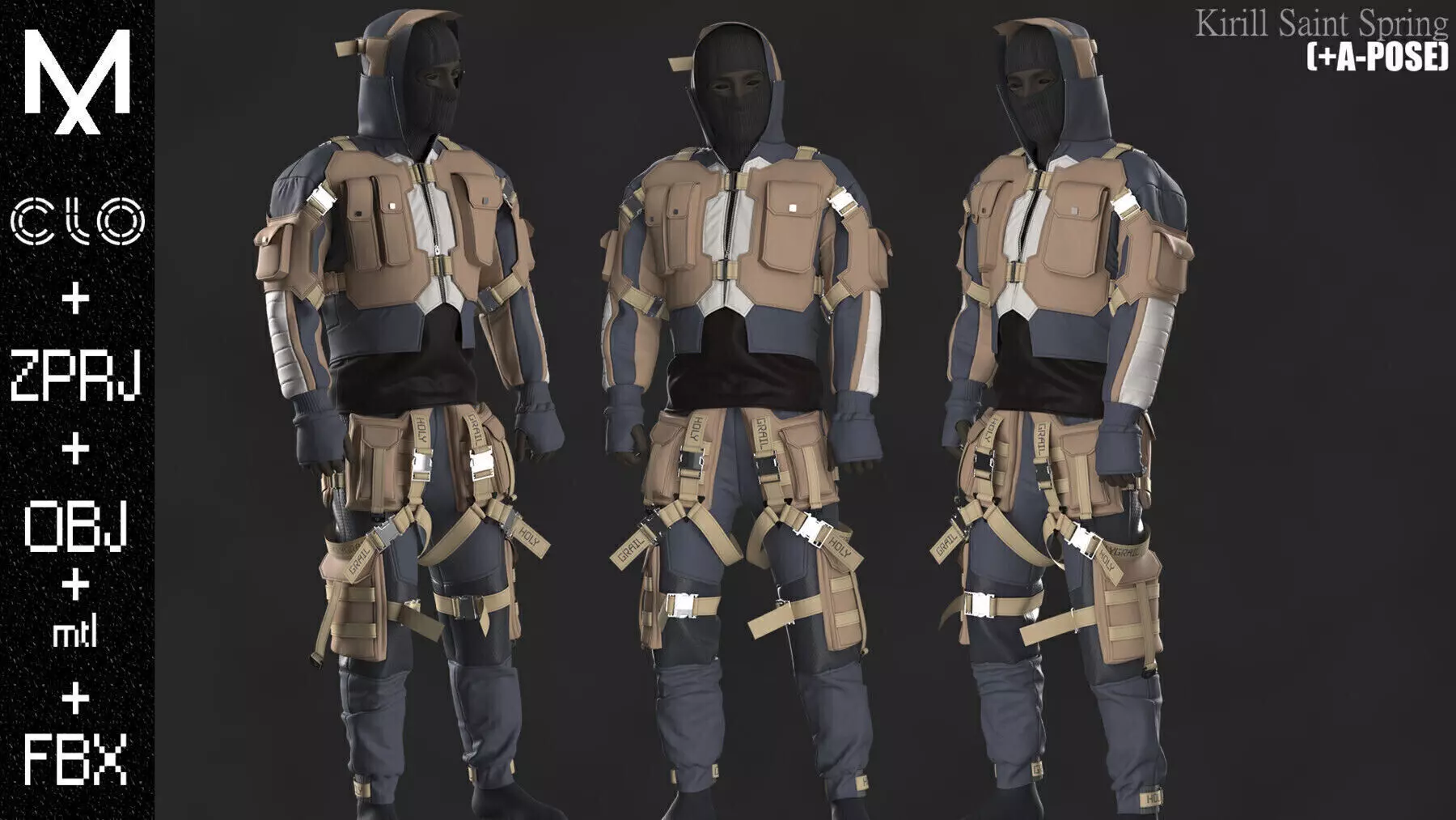 Tactical Outfit Male Marvelous designer Clo3d OBJ mtl FBX ZPRJ  3D model_0