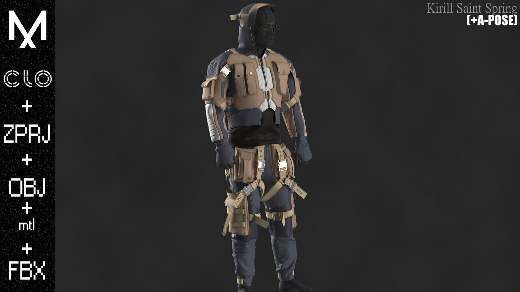 Tactical Outfit Male Marvelous designer Clo3d OBJ mtl FBX ZPRJ  3D model_3
