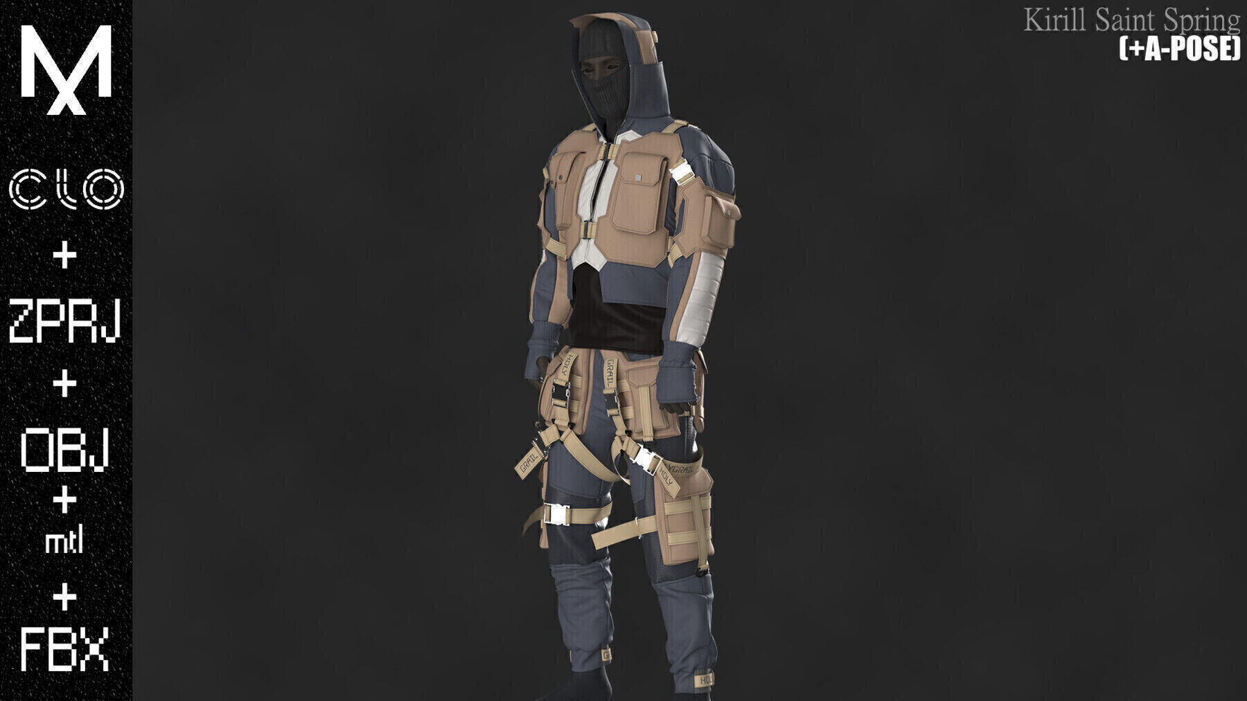Tactical Outfit Male Marvelous designer Clo3d OBJ mtl FBX ZPRJ  3D model_4